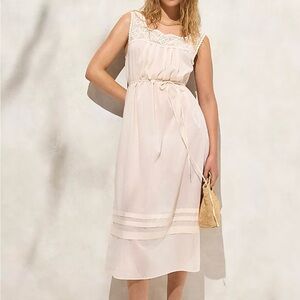 J. Crew Cream Lace-Trim Midi Dress